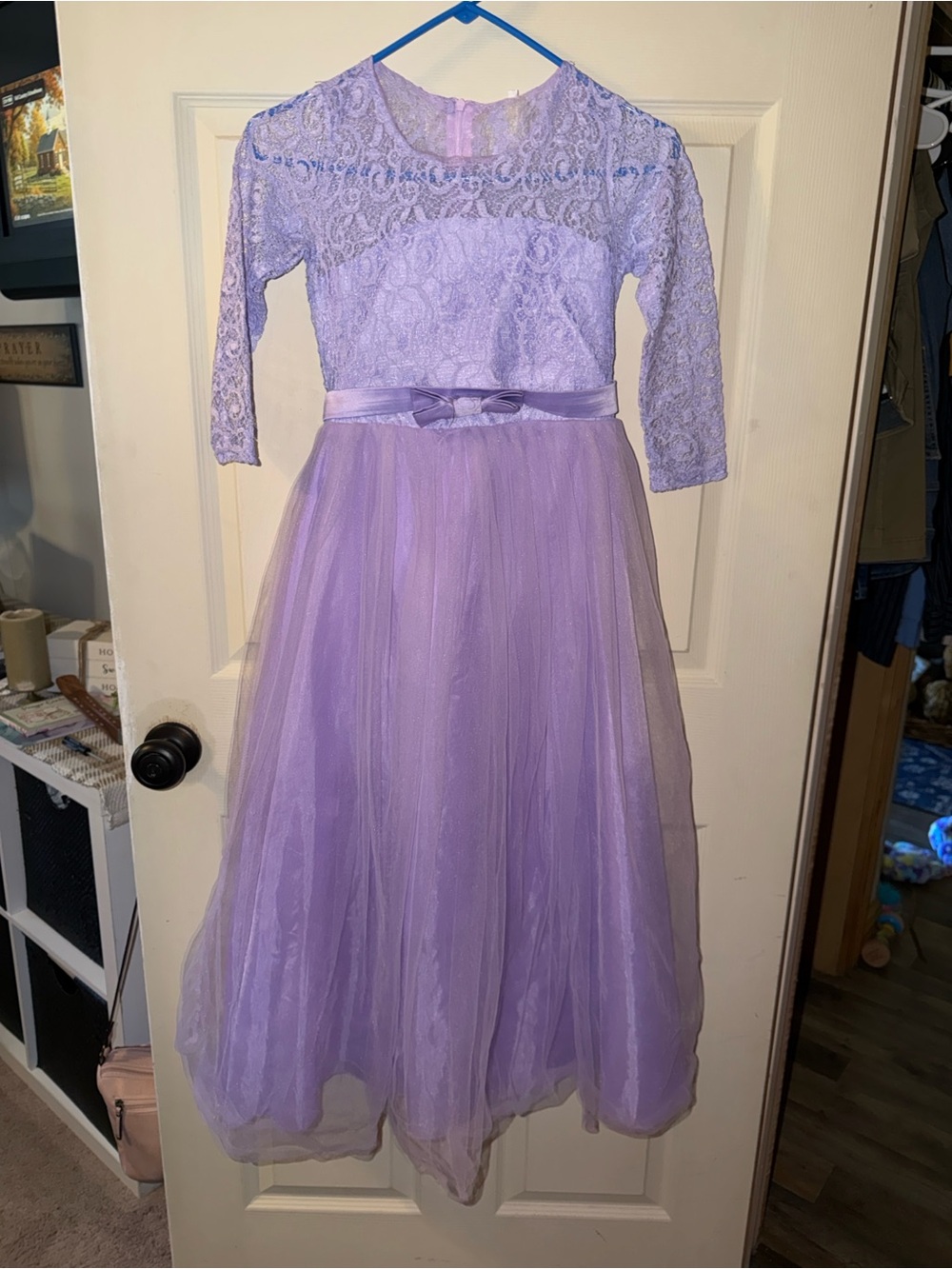 IBTOM Lilac Lace & Tulle Flower Girl Dress with Satin Bow